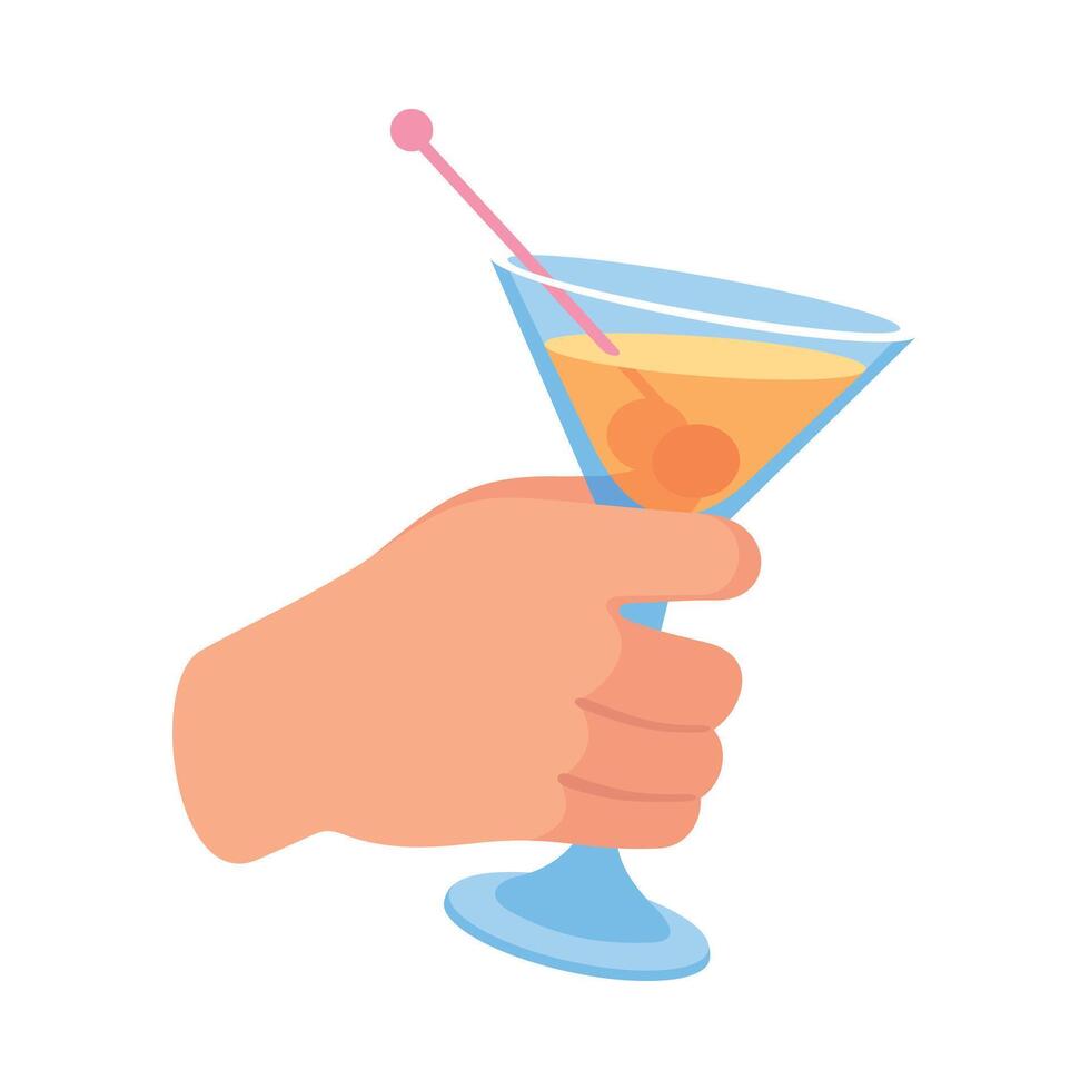 Glass with Cocktail Drink in Hand Illustration vector
