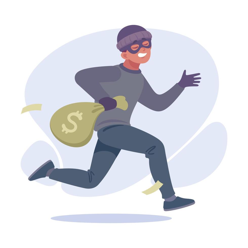 Man Criminal Escape with Money Sack Commit Crime and Theft Illustration vector