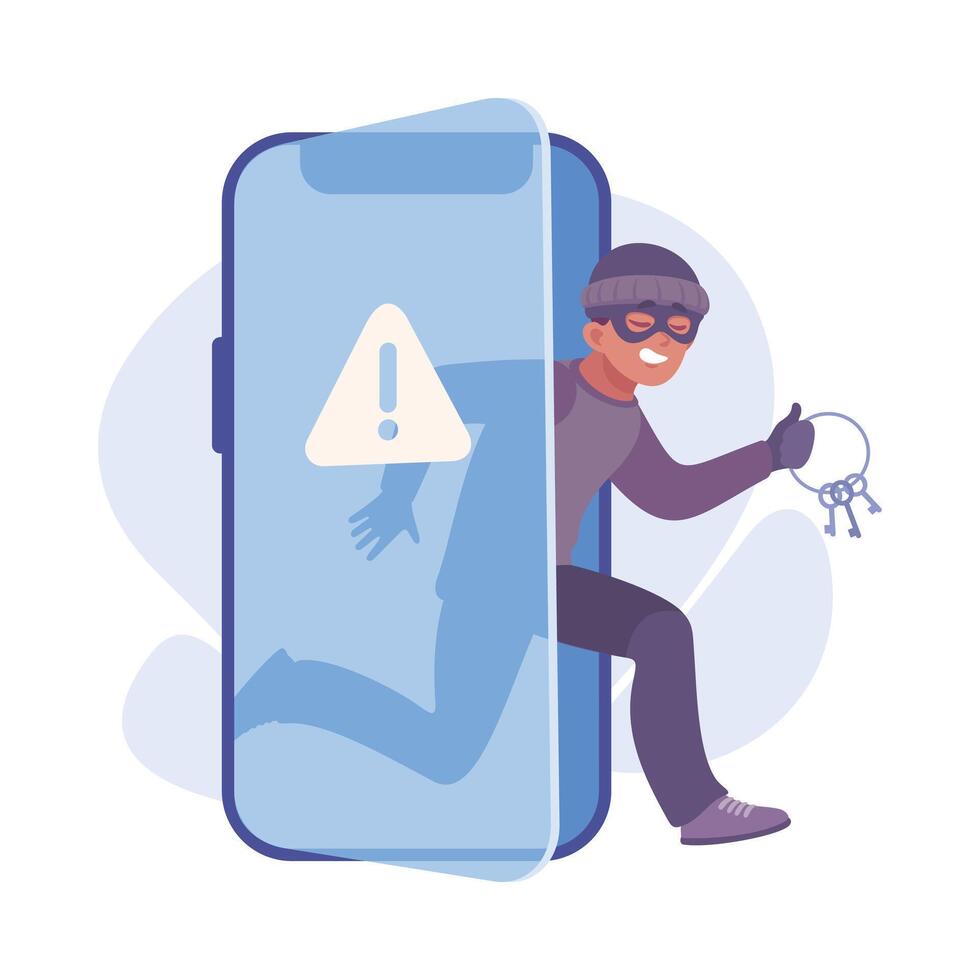 Man Criminal Access in Smartphone Commit Crime and Theft Illustration vector
