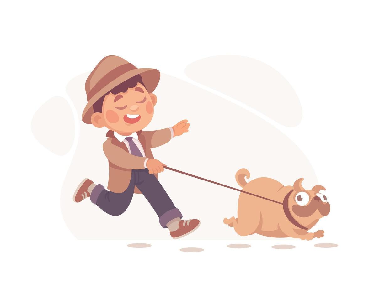 Inspecting Detective Boy Character with Dog Investigating Case Illustration vector