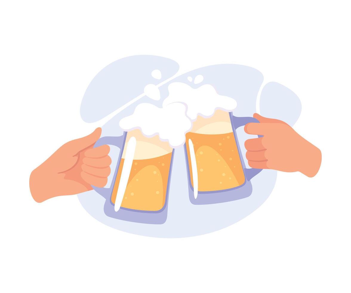 Glass with Beer Drink in Hands Clinking Together Illustration vector