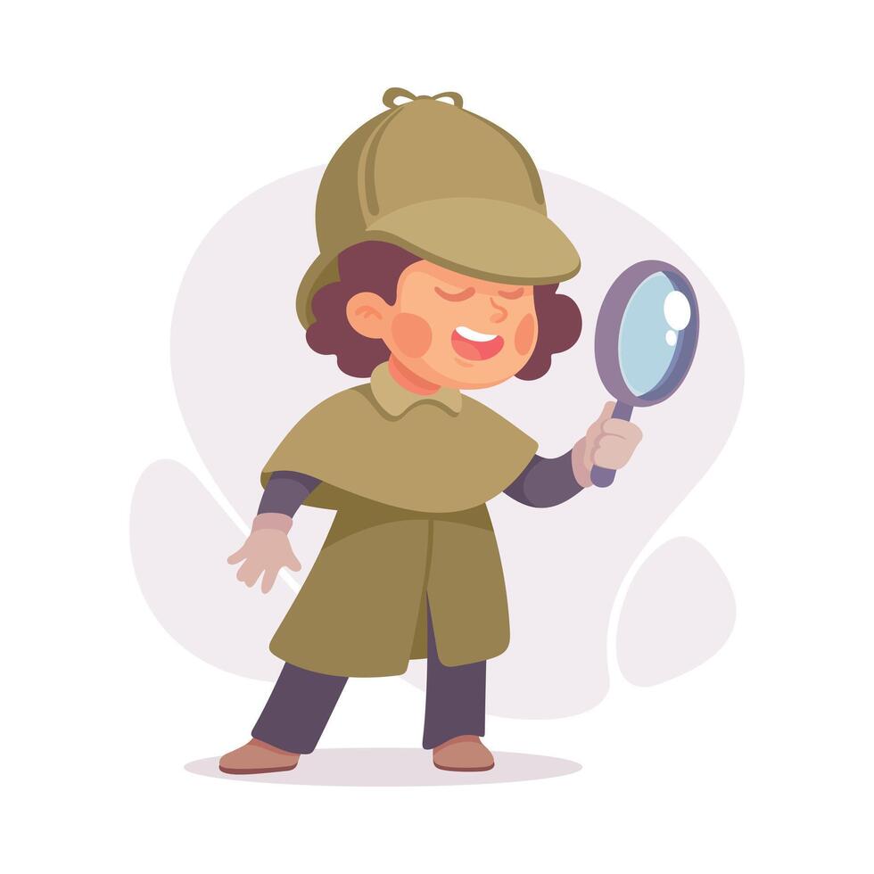 Inspecting Detective Girl Character with Magnifier Investigating Case Illustration vector