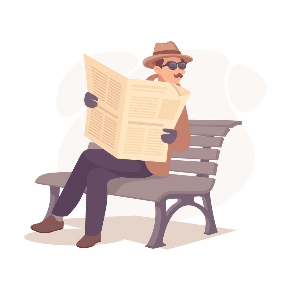 Inspecting Detective Man Character Sit with Newspaper Investigating Case Illustration vector