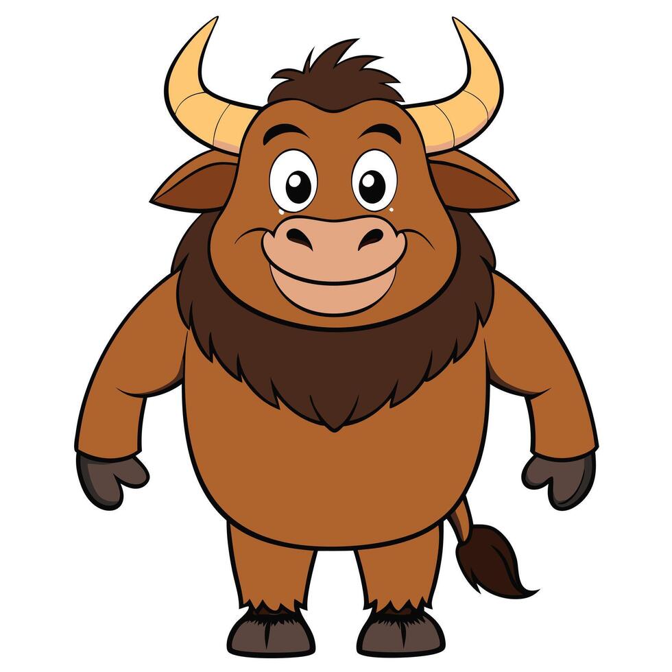 Adorable brown ox cartoon character smiling with friendly expression illustration vector