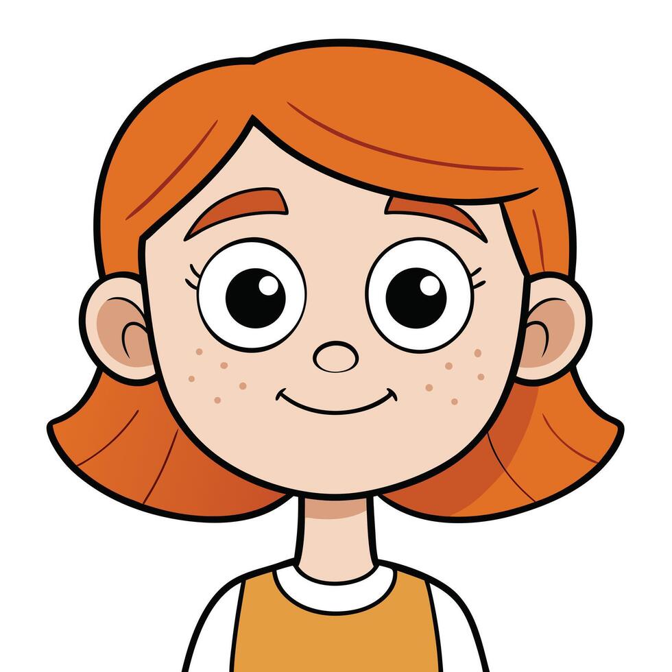 Cartoon portrait of red haired girl with freckles and friendly smile vector