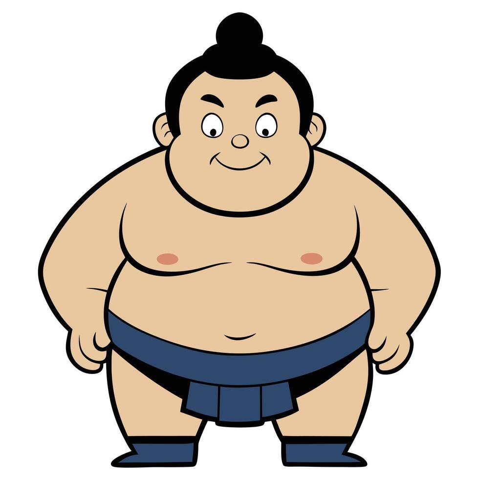 Cartoon sumo wrestler character illustration traditional japanese culture sport vector