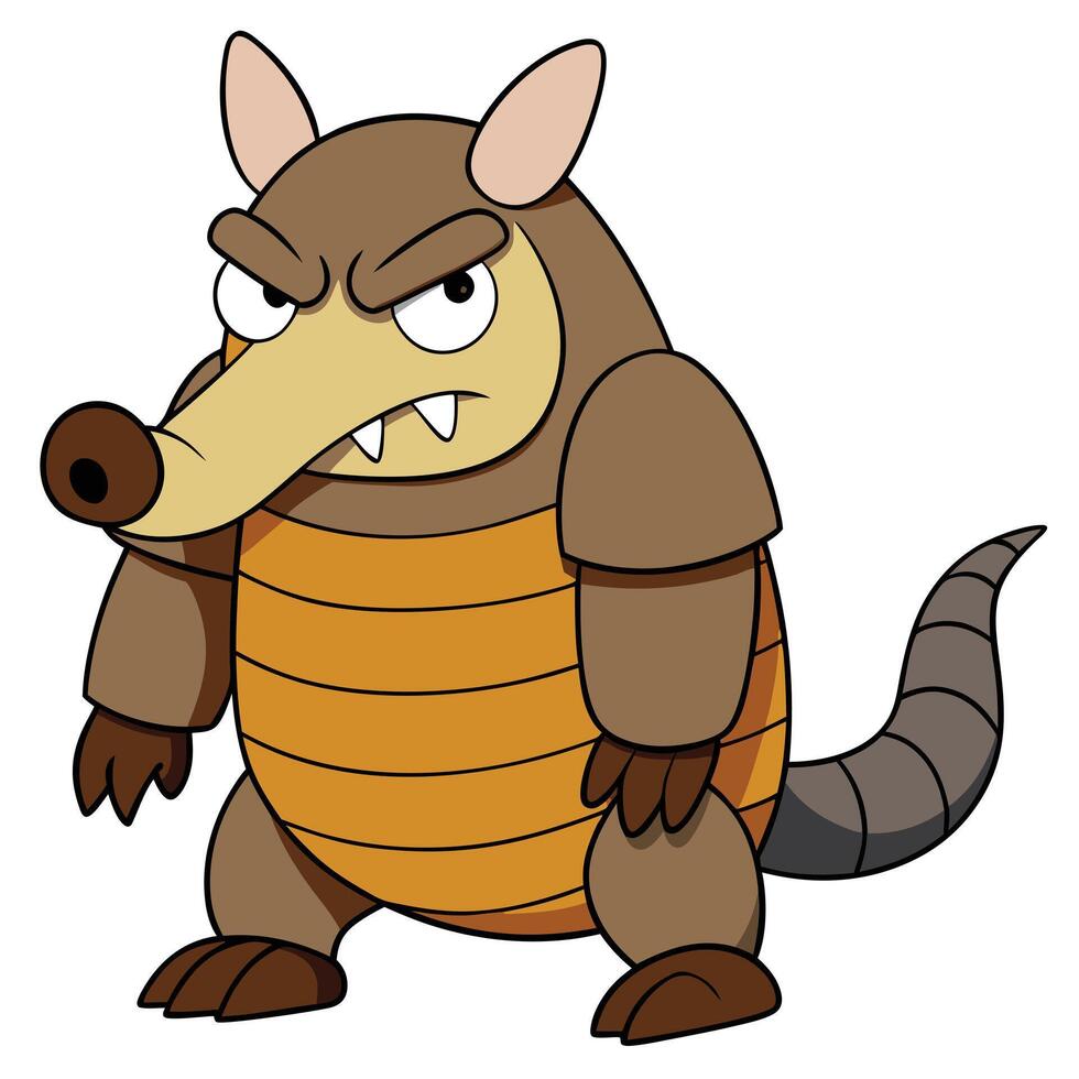 Cartoon armadillo illustration with angry expression animal character mascot design vector