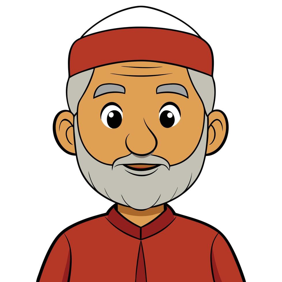 Cartoon style illustration of an elderly muslim man with beard and cap vector