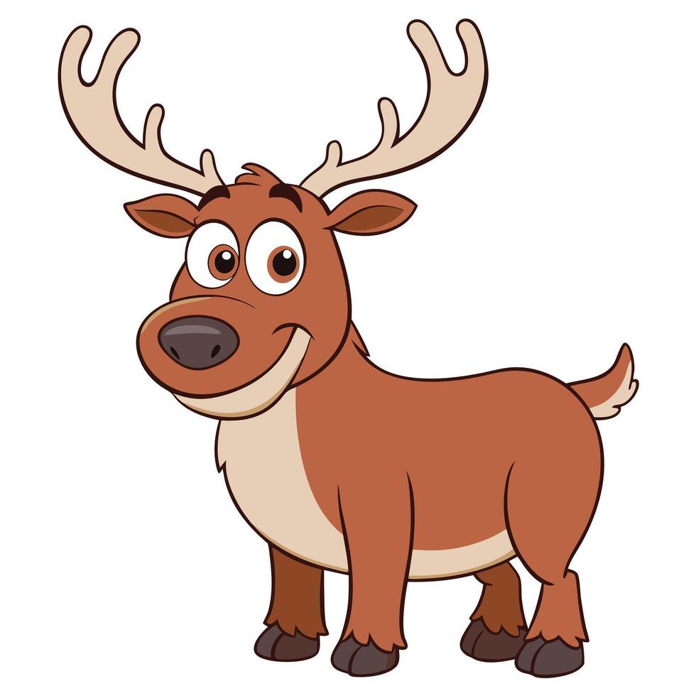 Cartoon style brown reindeer with antlers and big eyes illustration vector