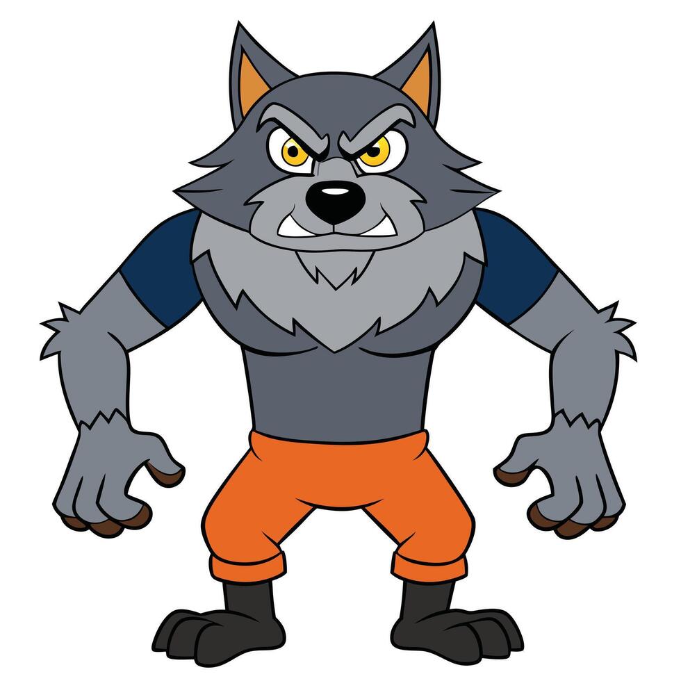 Cartoon werewolf illustration with angry expression halloween themed graphic vector