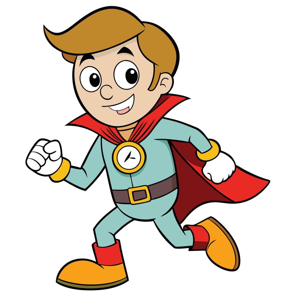 Cartoon boy superhero running forward ready to save the day illustration vector