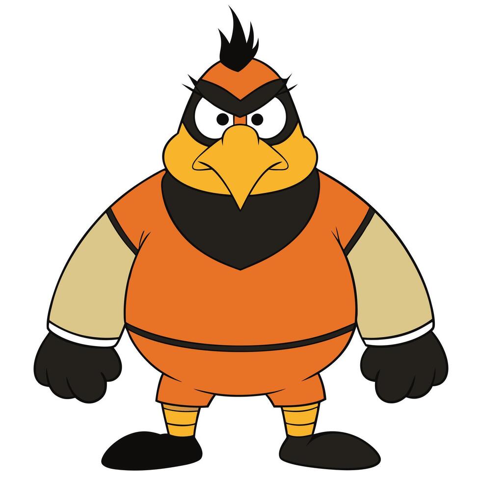 Cartoon style orange bird character with angry expression wearing uniform vector