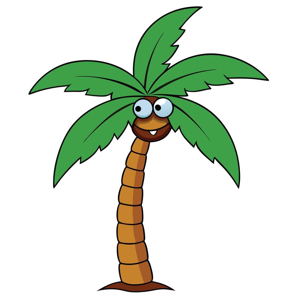 Cartoon palm tree with googly eyes tropical island holiday decoration vector