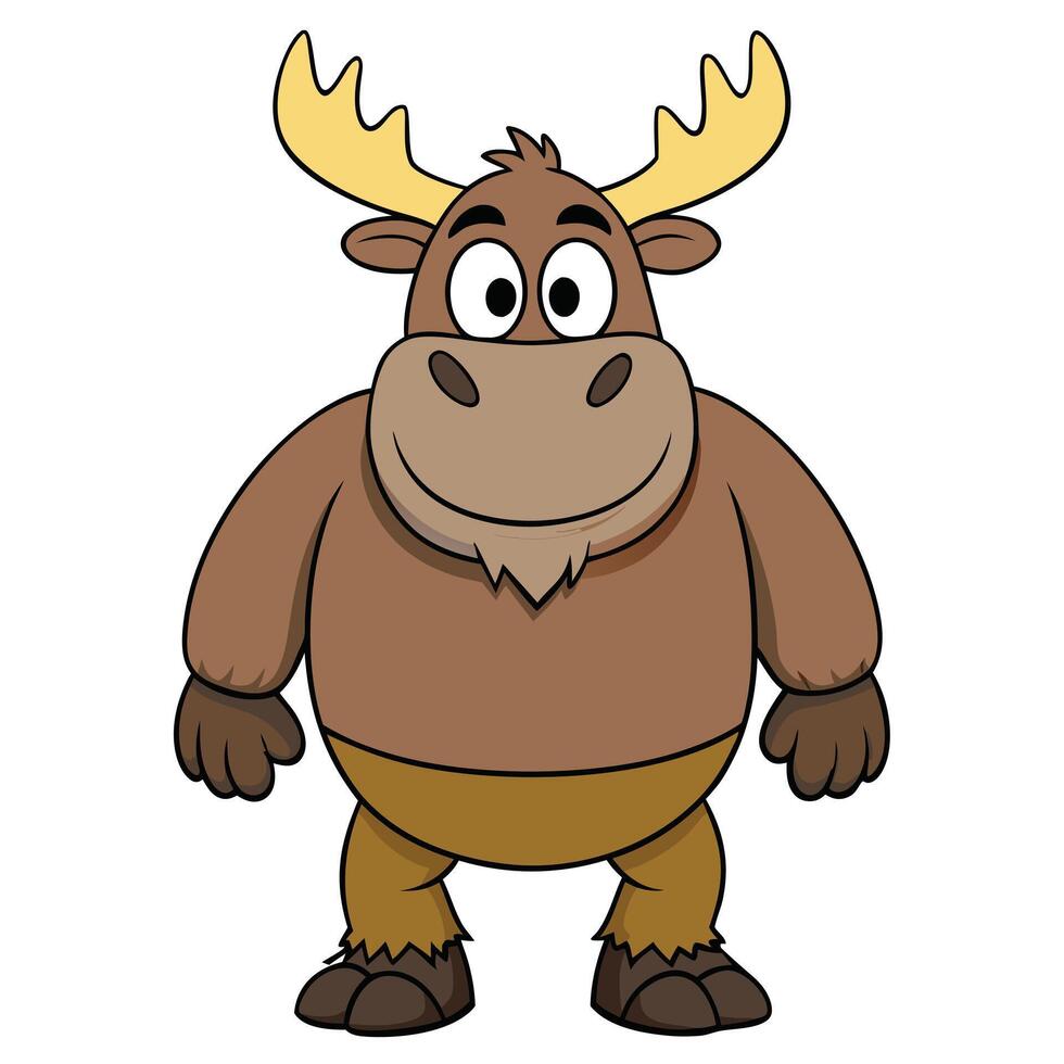 Cute cartoon moose character illustration with large antlers and smiling face vector