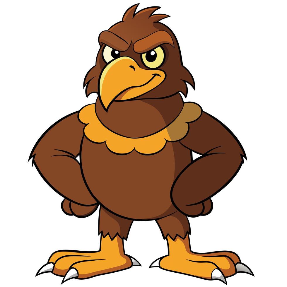 Cartoon eagle character with grumpy expression and hands on hips illustration vector