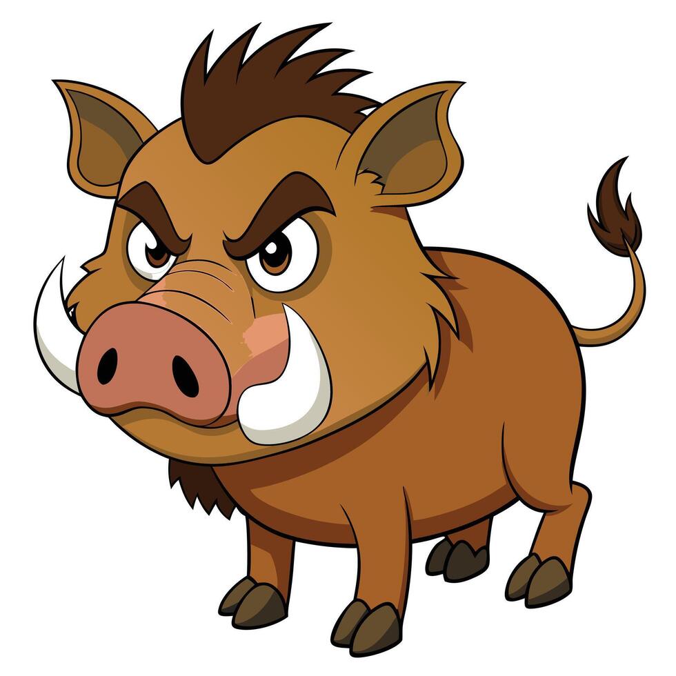 Cartoon illustration of an angry wild boar character with large tusks vector