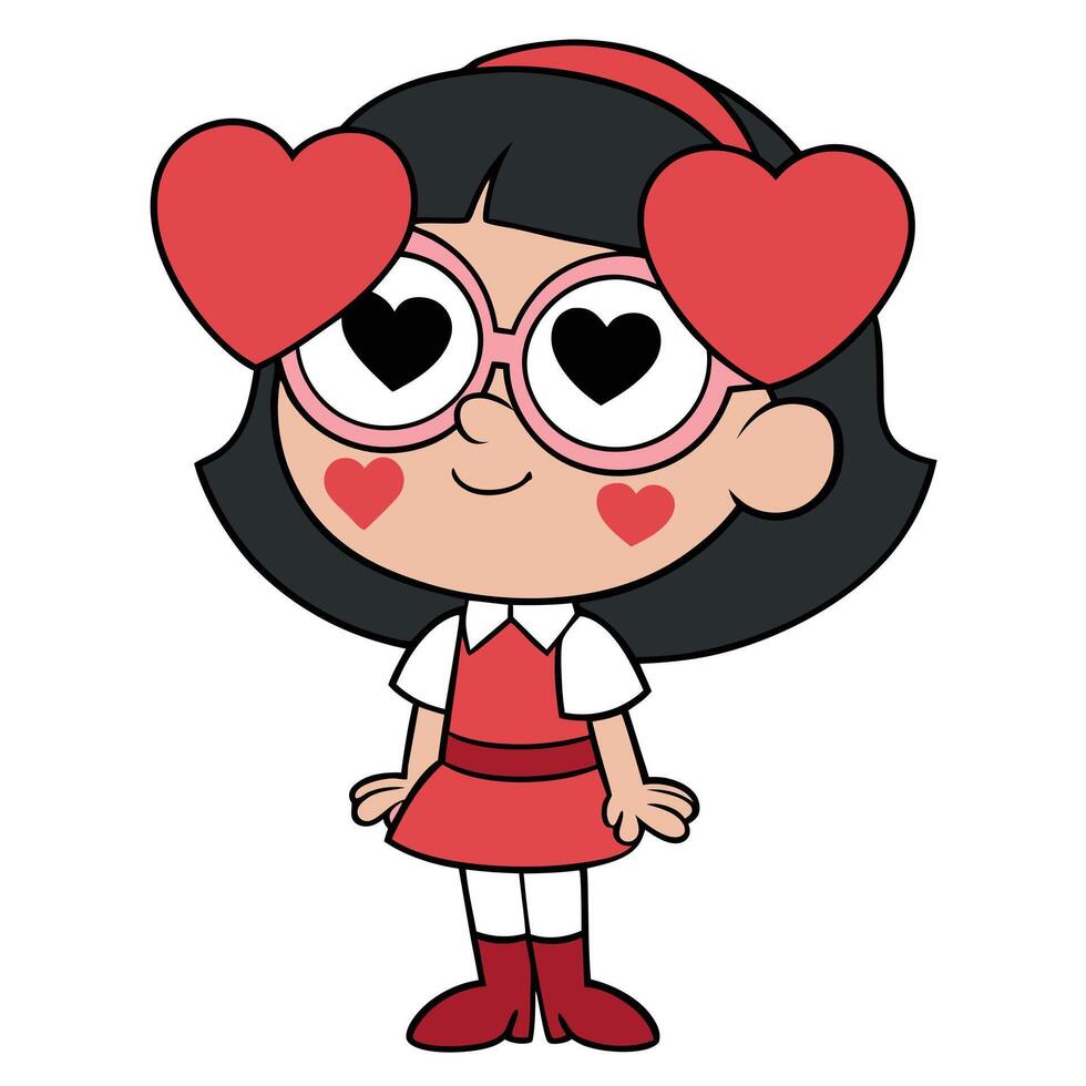 Cartoon girl with heart shaped glasses expressing love and affection vector