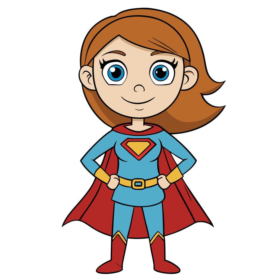 Cartoon girl dressed as superhero with cape and boots isolated on white background vector