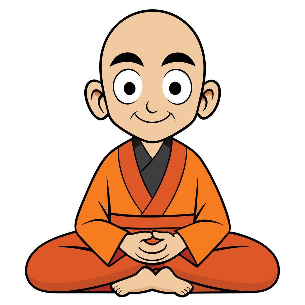 Cartoon buddhist monk meditating in lotus position spiritual enlightenment concept vector