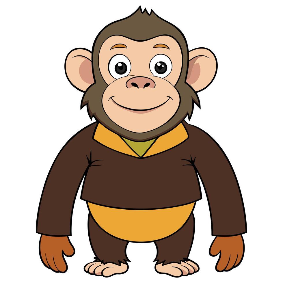 Smiling monkey cartoon character wearing clothes illustration design vector
