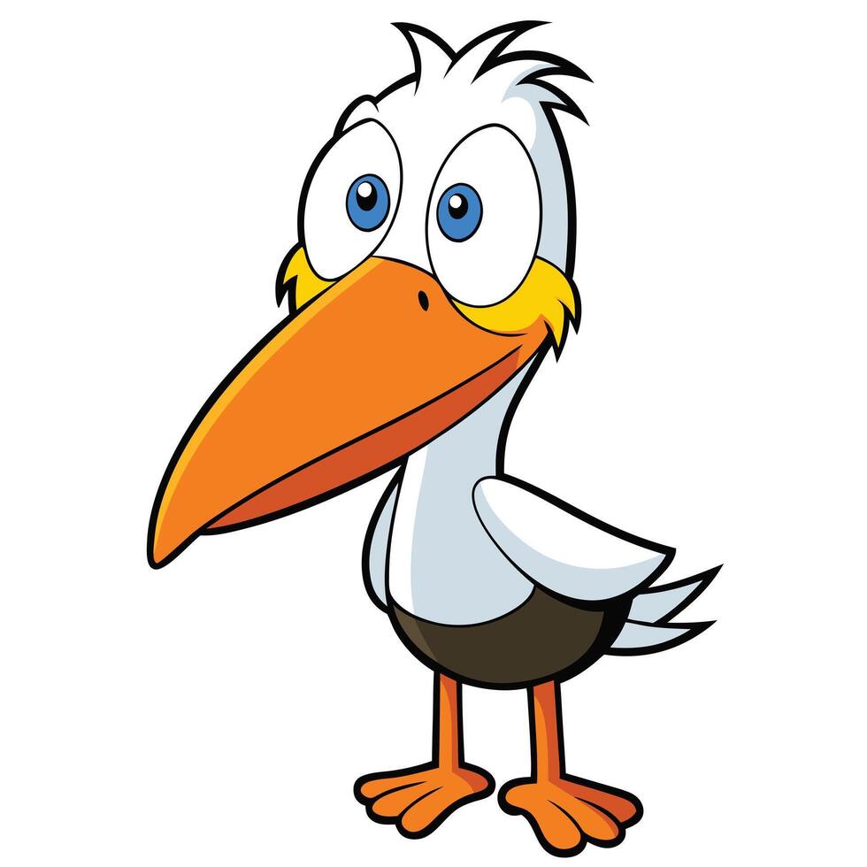 Cartoon pelican illustration cute bird mascot character with orange beak vector