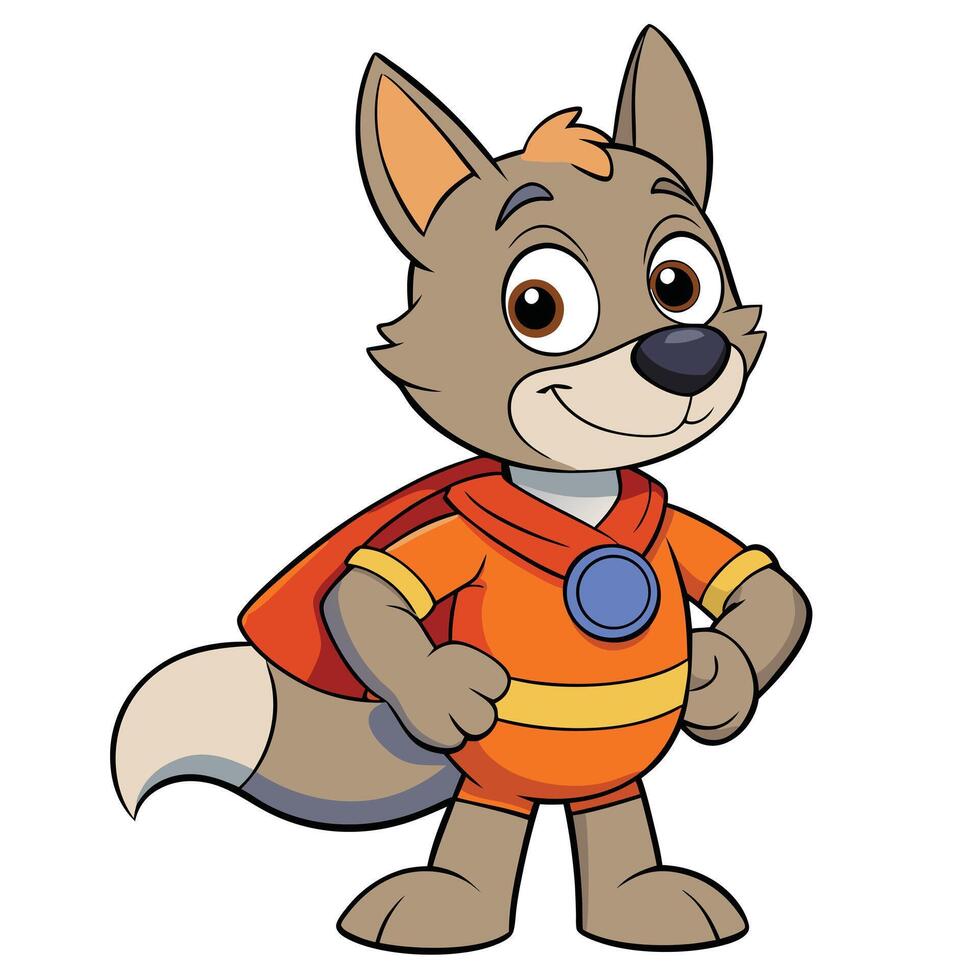 Cartoon superhero wolf illustration adorable animal character with cape and costume vector