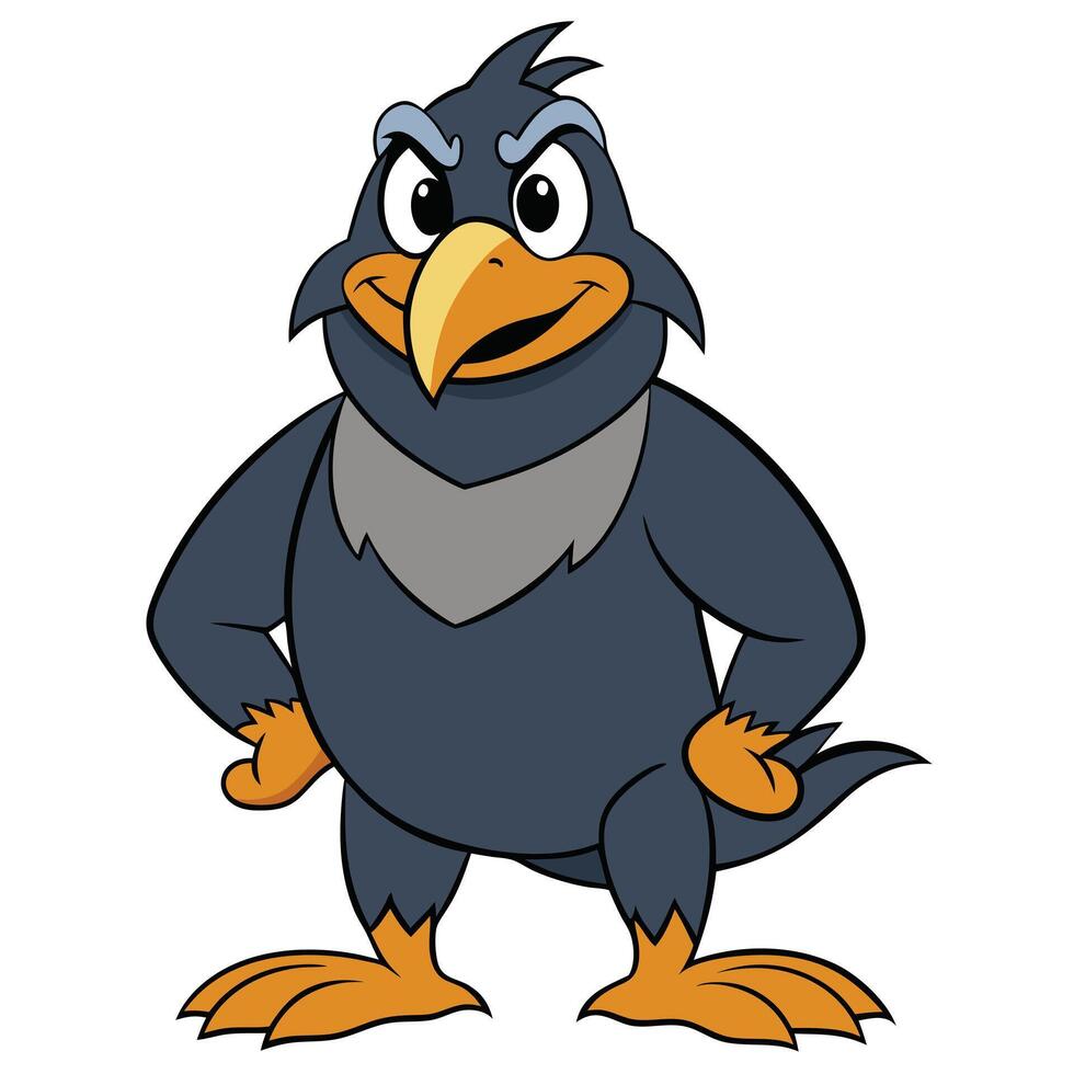 Cartoon raven illustration character with a proud pose and funny expression vector