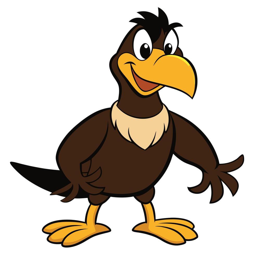 Cheerful cartoon crow standing posing with friendly smile on white background vector