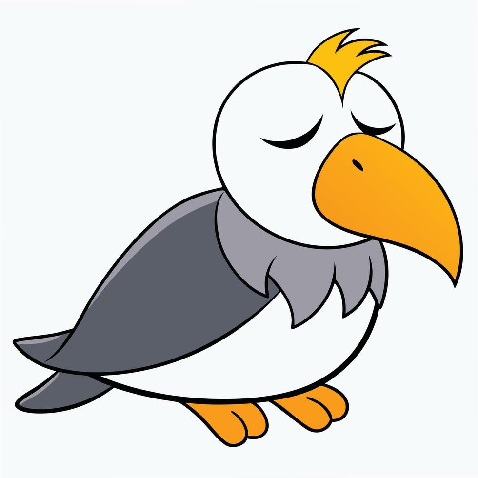 Cartoon bird illustration depicting exhaustion or meditation isolated on white background vector