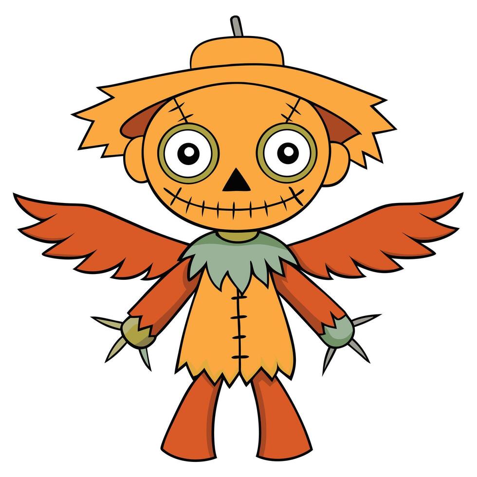 Cartoon halloween scarecrow illustration with wings isolated on white background vector