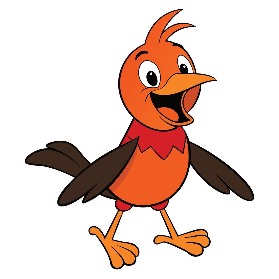 Cheerful orange bird cartoon character illustration with open beak and friendly expression vector