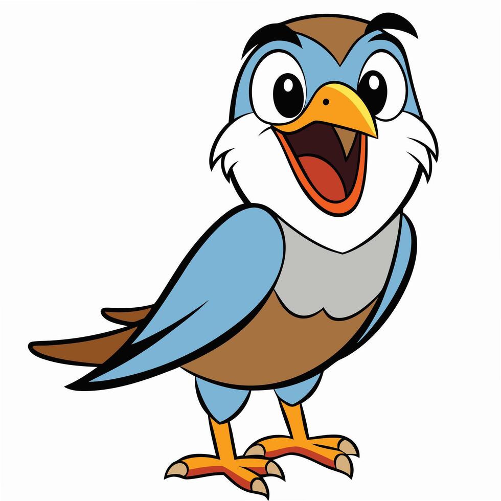 Cheerful cartoon bird character mascot with open beak illustration vector