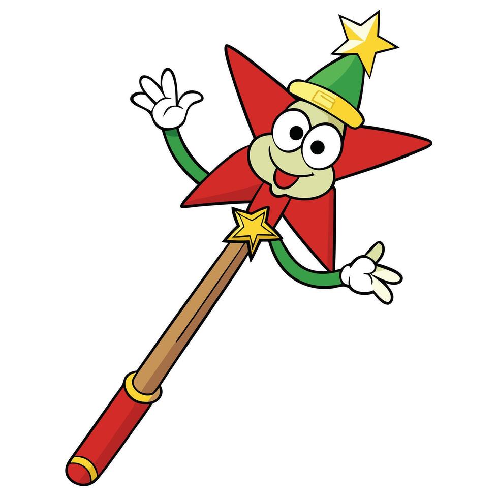 Cartoon christmas star character waving isolated on white background illustration vector