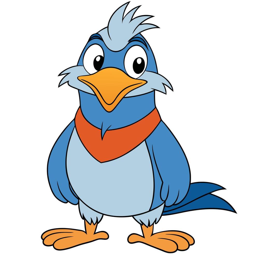 Cute cartoon blue bird standing with orange bandana isolated on white background vector