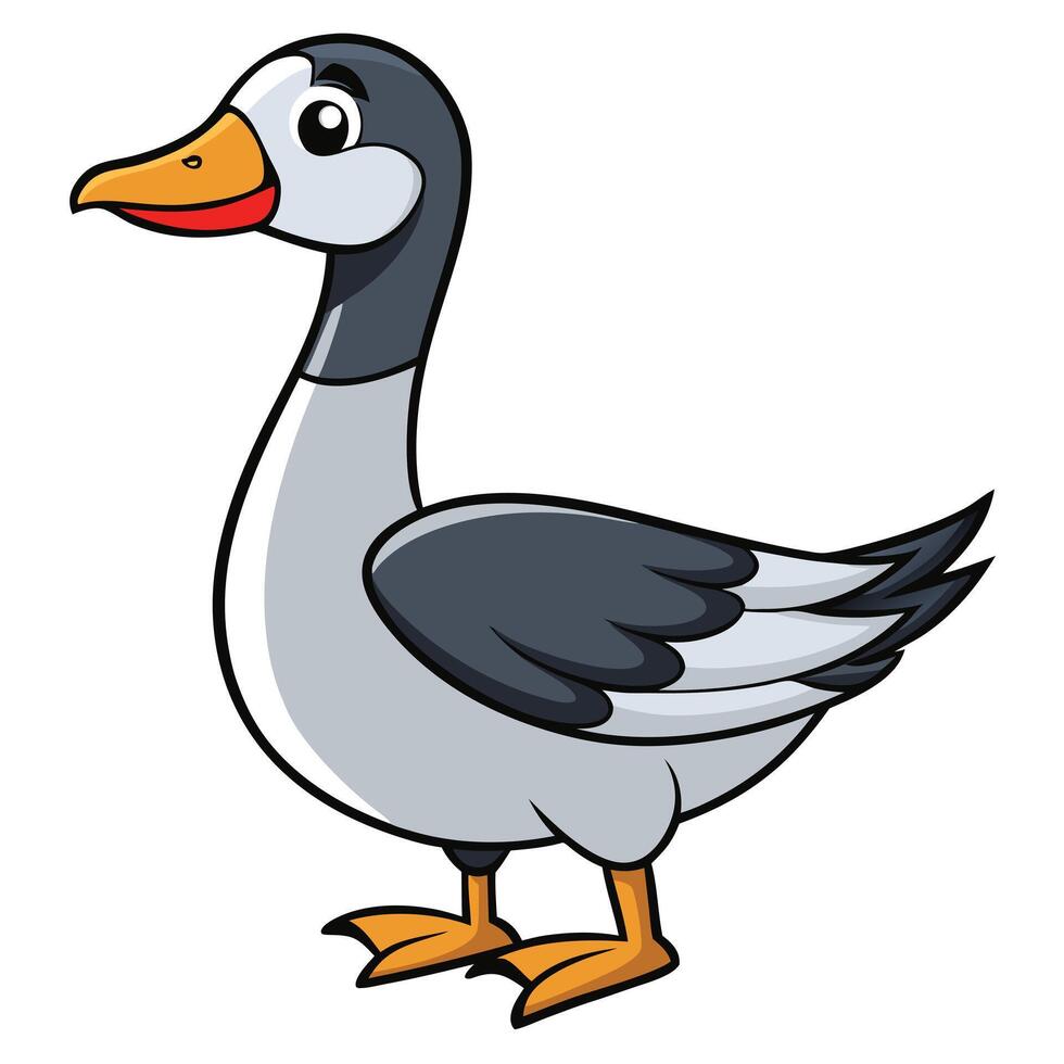 Cartoon goose illustration standing isolated bird character for childrens content vector
