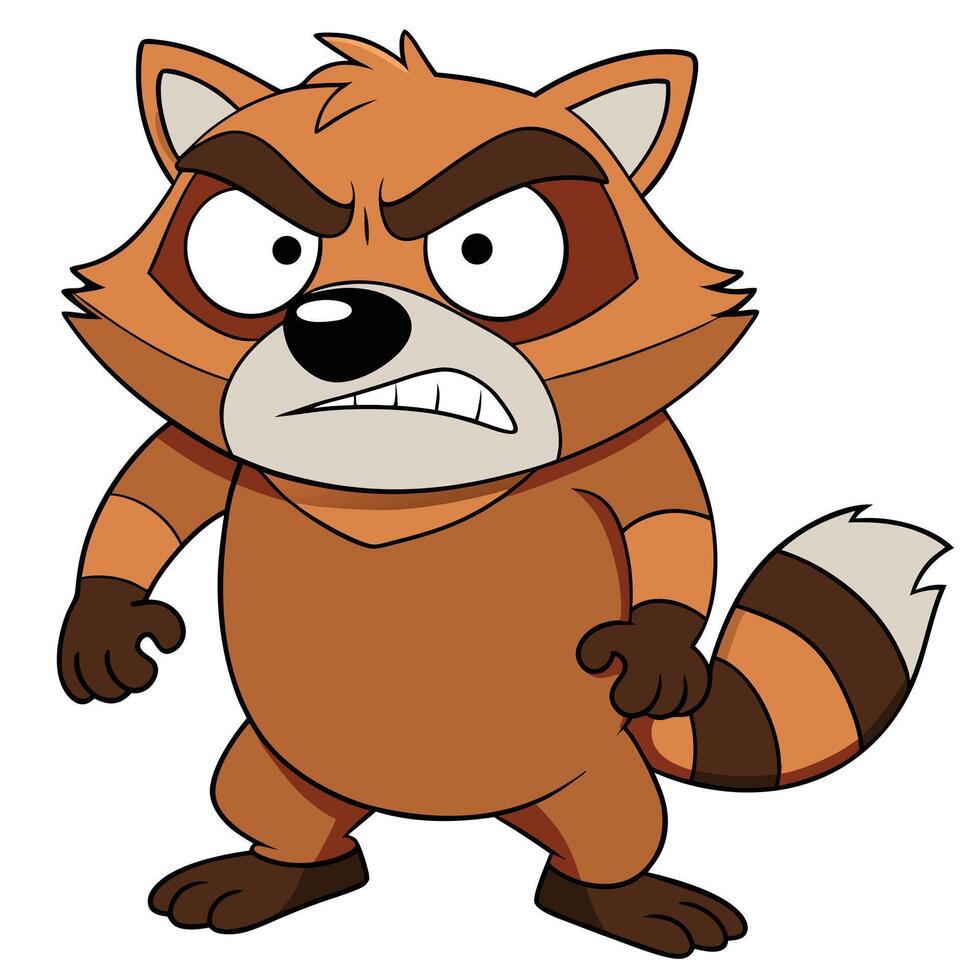 Angry cartoon raccoon with menacing expression standing isolated on white background vector