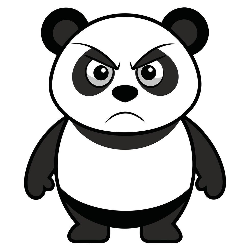 Cartoon angry panda bear illustration with a frowning expression vector