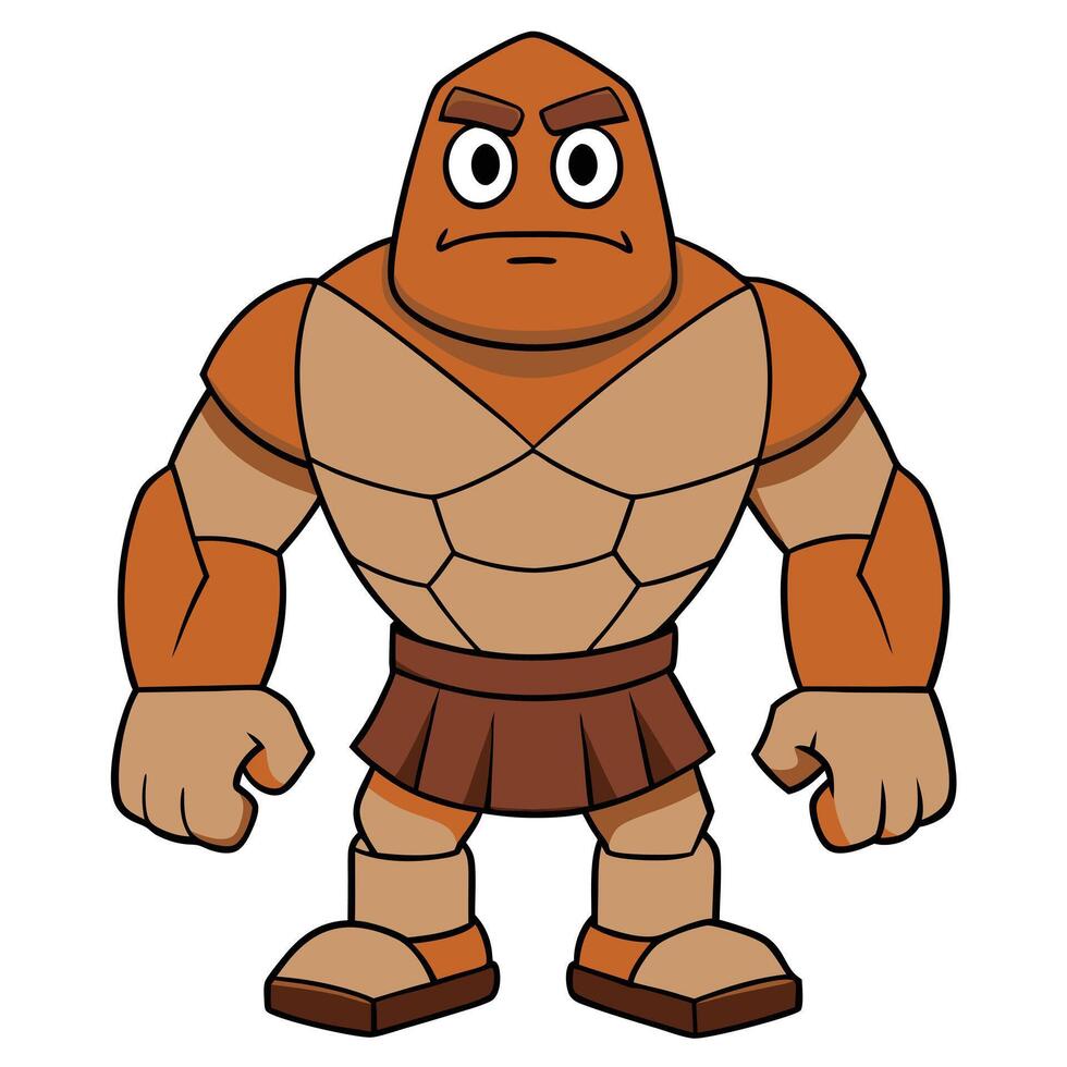 Cartoon stone golem warrior character ready for battle and fighting power vector