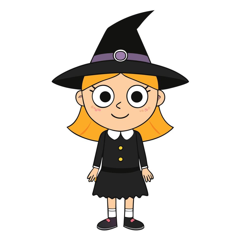 Cute little girl dressed as a witch in a cartoon style for halloween vector
