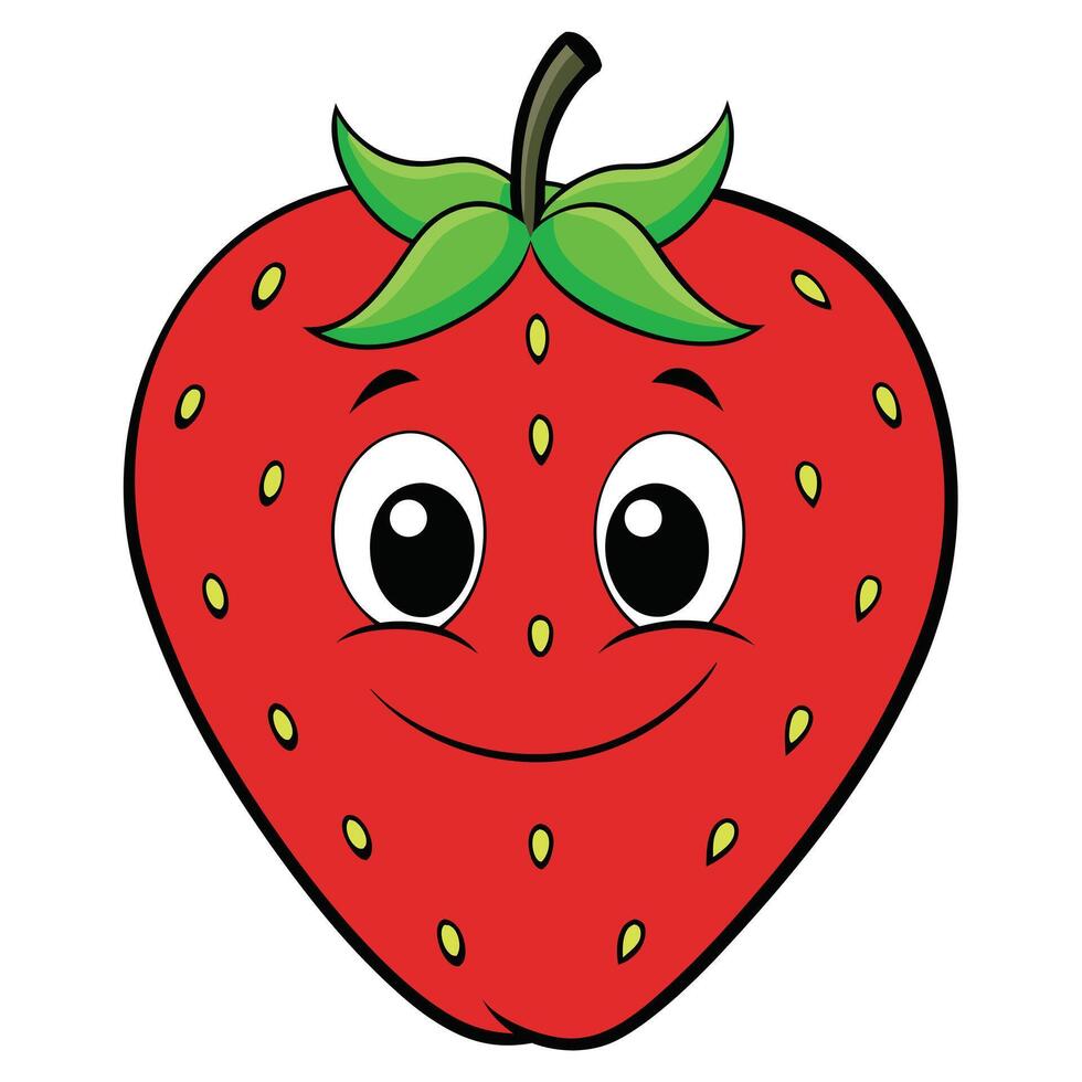 Cartoon strawberry with happy expression red fruit illustration vector