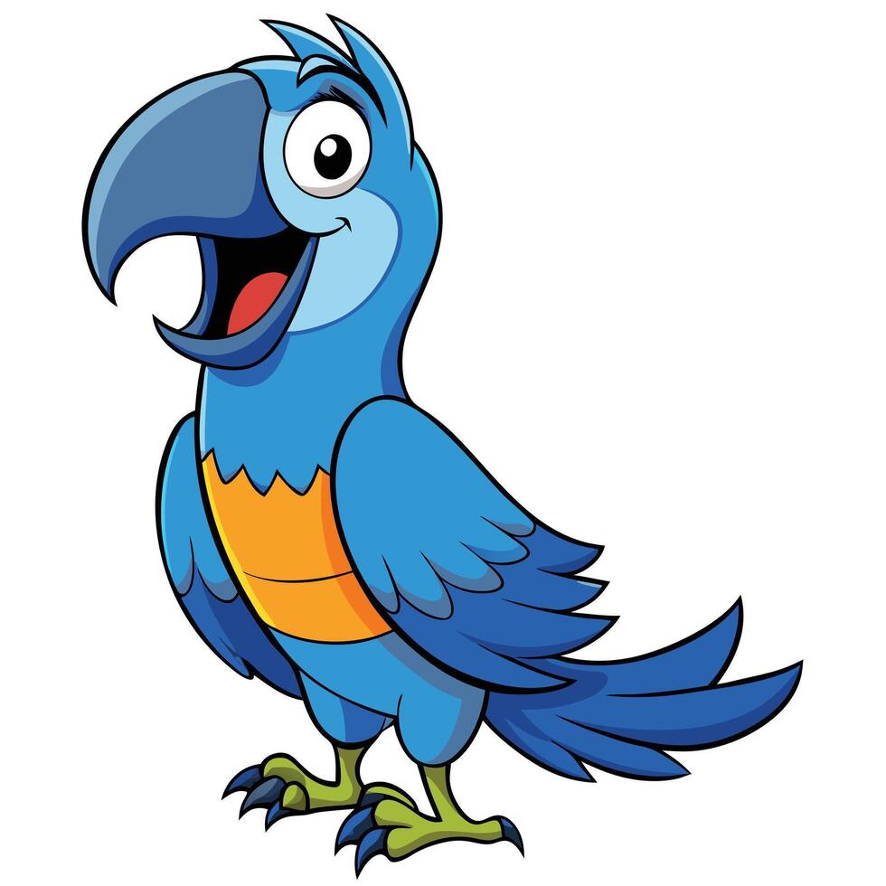 Cheerful blue parrot cartoon illustration featuring expressive eyes and vibrant color palette vector