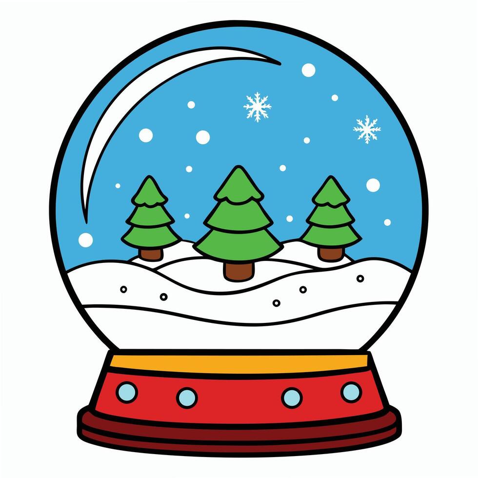 Cute snow globe with christmas trees and snowflakes cartoon illustration vector