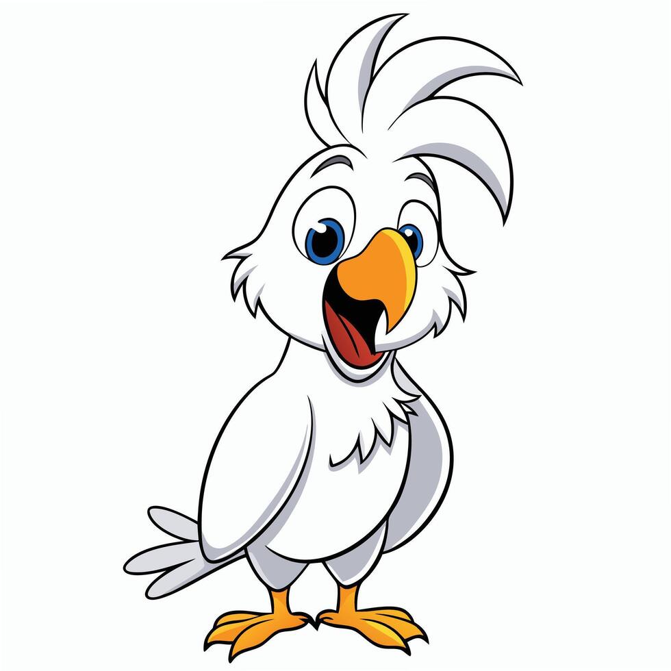 Cheerful cartoon white cockatoo illustration with an open beak and wide eyes vector