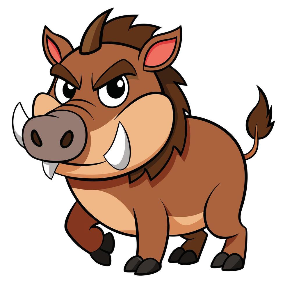 Cartoon wild boar illustration angry warthog character facing front vector