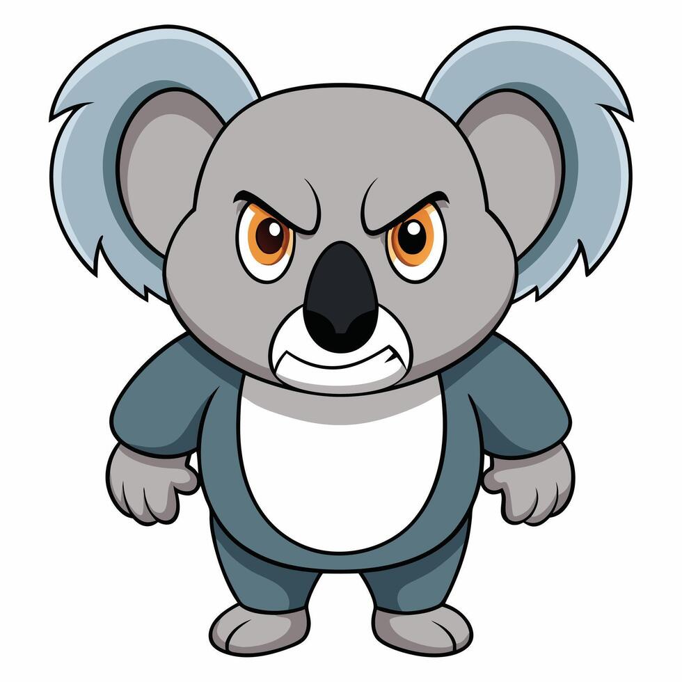 Angry cartoon koala character illustration with determined expression and cute design vector