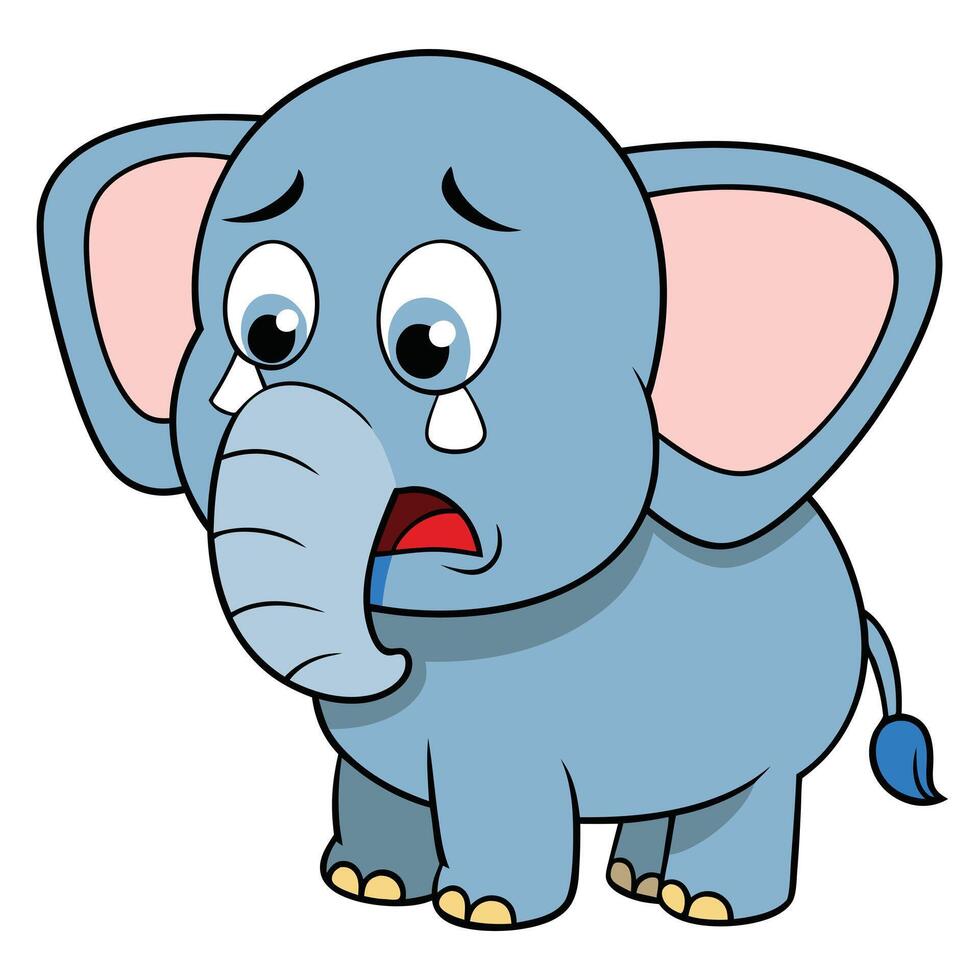 Cartoon illustration of a sad blue elephant crying with tears down its face vector