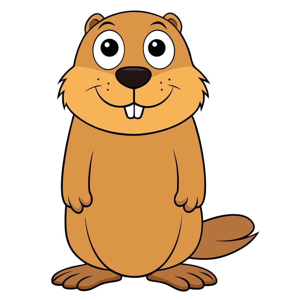 Cheerful cartoon beaver standing upright with big eyes and buck teeth vector