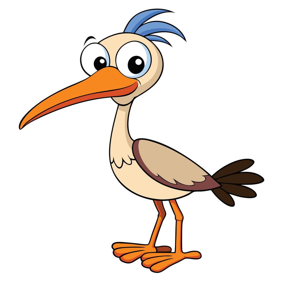 Funny cartoon wood stork illustration art with big eyes and long beak vector