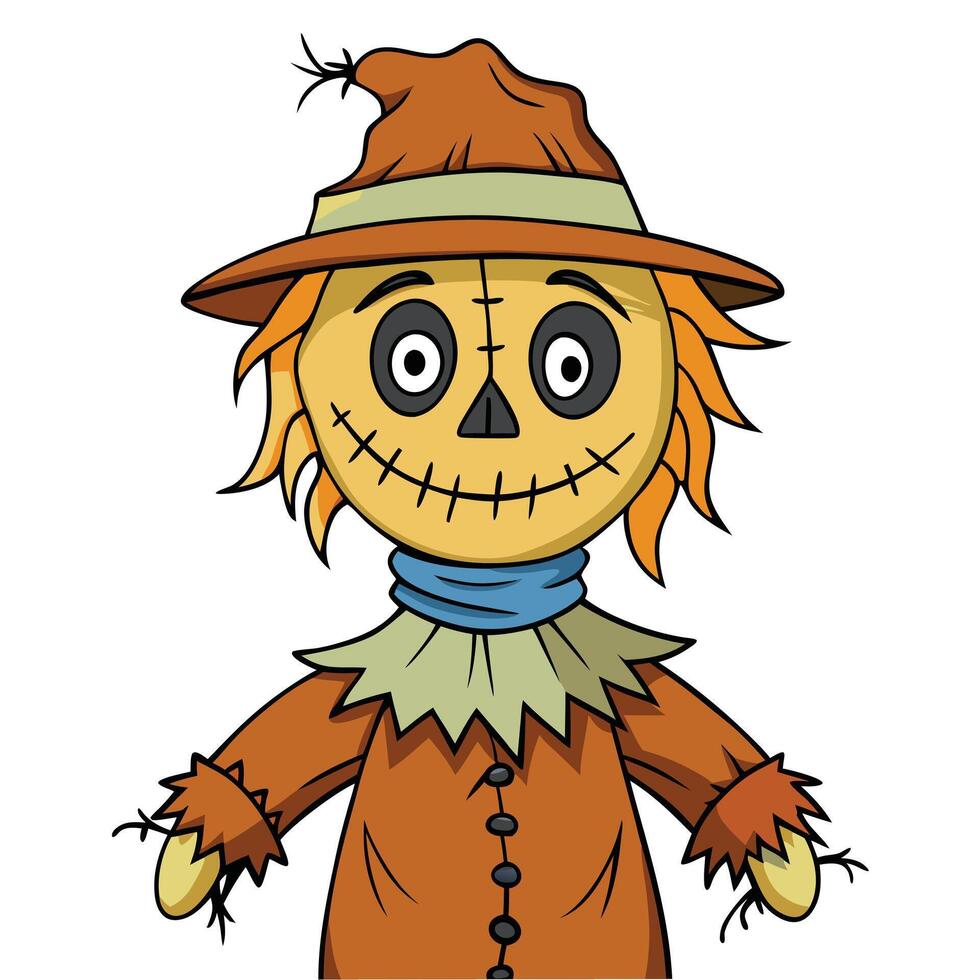 Cartoon illustration of a cute scarecrow perfect for autumn and halloween designs vector