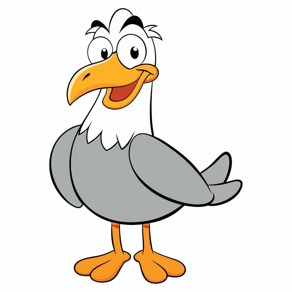 Happy cartoon seagull mascot illustration with friendly smile and big eyes vector